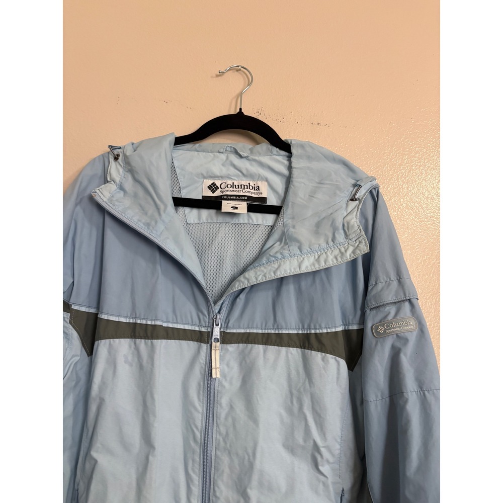 Columbia Sportswear Women's Blue Colorblock Hooded Windbreaker Rain Jacket L